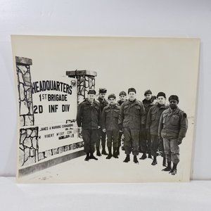 1969 Soldiers Posing in Front of Headquarters Sign at Camp Humphreys South Korea